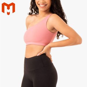 Customized Logo Ladies Yoga Single Shoulder Sports Bra Active Wear Ladies Heat Transfer High Quality One Shoulder Sports Bra