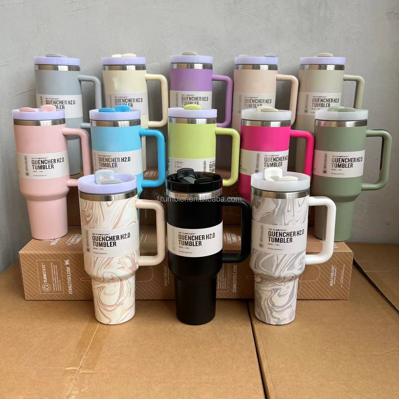 Fuzhou Fengjie Kaihang Trading Co., Ltd. 2024 Amazo 40oz With Handle and Straw High Handle StanelyQuener H2.0 FlowState Stainless Steel Vacuum Tumbler Lid and Straw