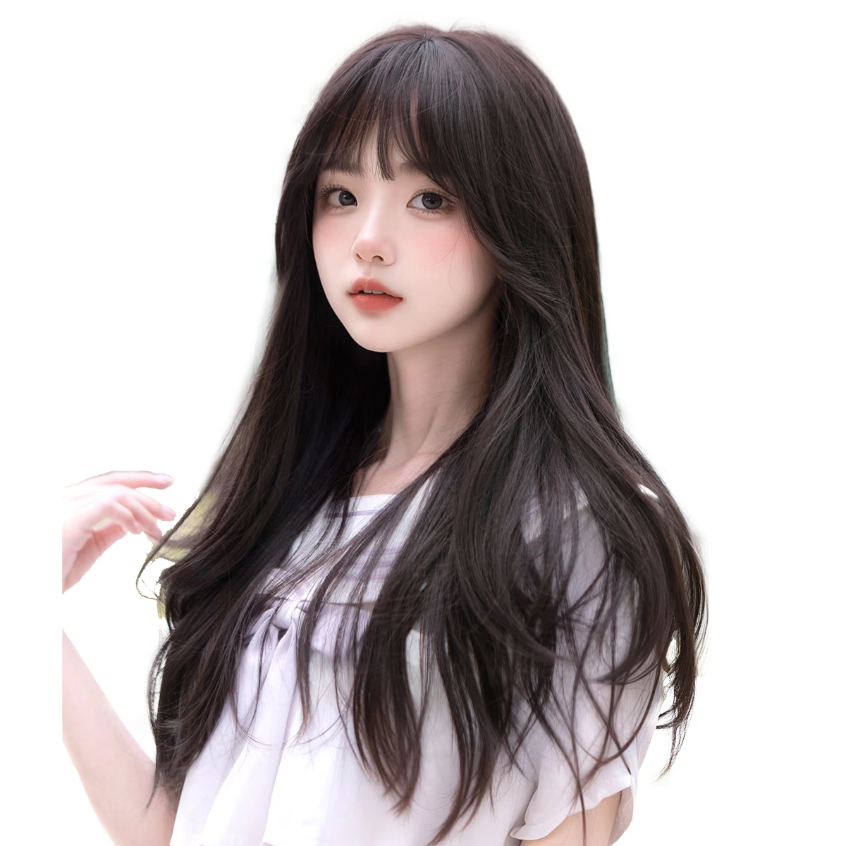 Guangzhou Zhiyouliliang Trading Co., Ltd. 26Inch Natural Black Pretty Fresh Synthetic Wigs With Bang Long Natural Wavy Hair Wig For Women Daily Use Cosplay Heat Resistant