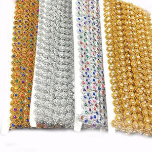 Wholesale Plum Blossom Plastic Rhinestone Trim for Silver/Gold Plating Sew-on Decorative Chain for Shoes and Garments