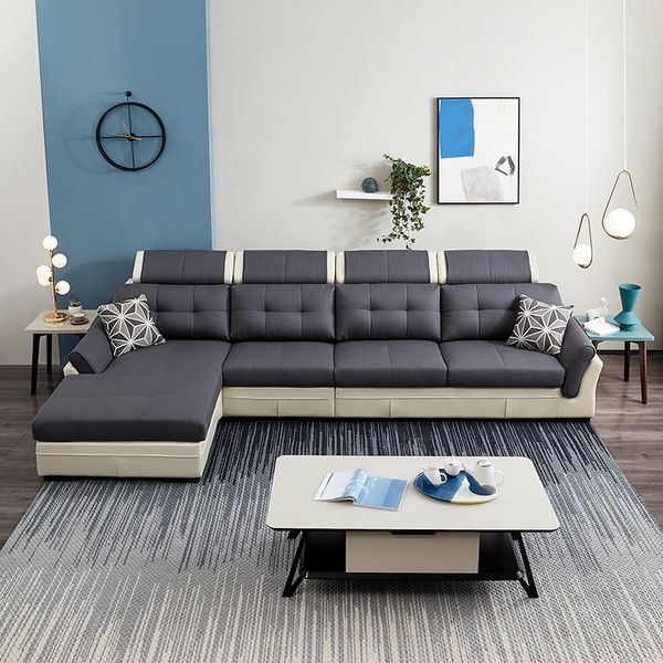 102105 Quanu custom corner sofa modern european upholstery fabric leather sofa sectional set living room