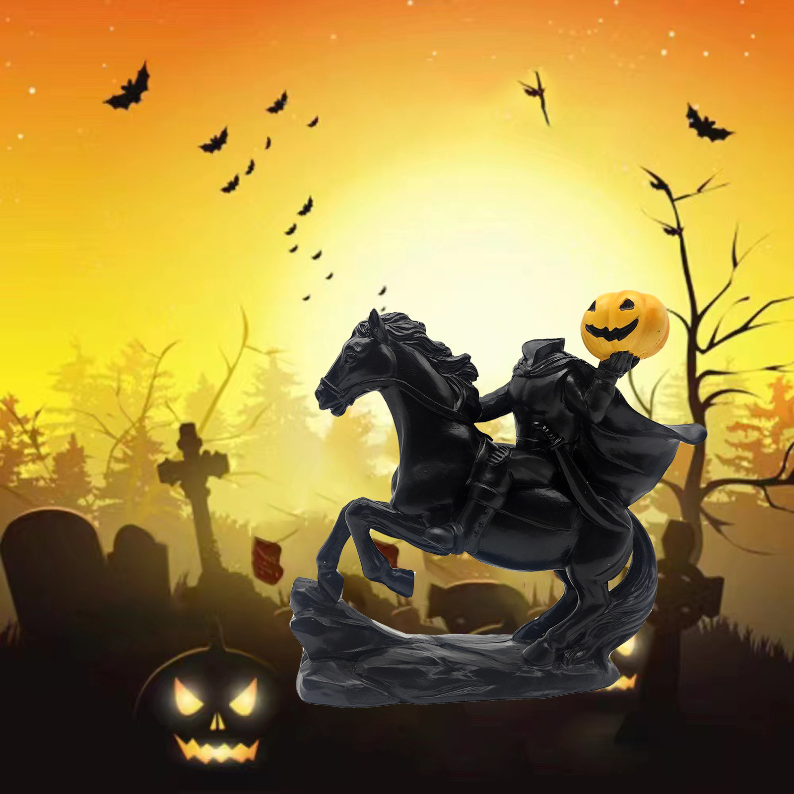 Yiwu Fengzhi Crafts Co., Ltd. Fengzhi Factory Pumpkin Headless Knight Halloween resin crafts decoration indoor and outdoor tabletop decoration