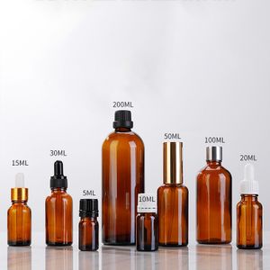 Wholesale Custom Logo 5 10 15 20 30 50 100 ML Amber Brown Essential Oil Empty Dropper Spray Bottle Perfume Bottle Glass Bottles