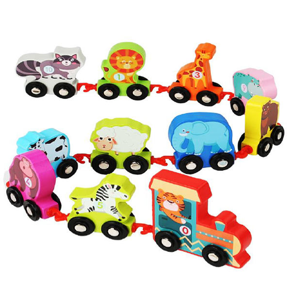 Wooden Train Set with Forest Animal Toys Educational Montessori Toy Simulation Animal Educational Toys