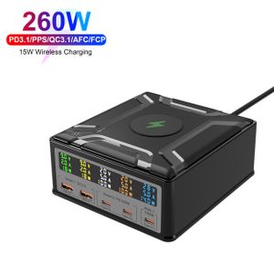 PD3.1 100w/140w/260w desktop charging station with magnetic wireless charging multiple GaN charger with lcd display