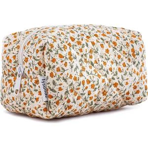 Factory customization Storage Organizer Floral Puffy Quilted Makeup Bag Flower Printed Cosmetic Pouch Large Travel Cosmetic Bag