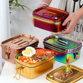 Kitchen 304 Stainless Steel Food Storage Container Double Layer Silicone Seal Lunch Box for Kids