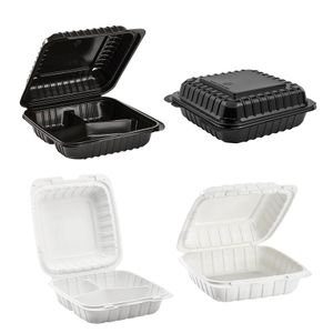 Three Compartment Hinged To Go Containers Disposable Freezer Microwave Fast Food Container Packaging Box 8X8 Food Containers