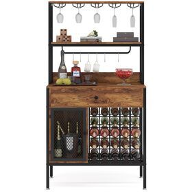 Tribesigns 64" Wine Rack 5-Tier Wine Bar Cabinet 32-Bottles Large Capacity Liquor Cabinet Wine Bakers Rack for Kitchen