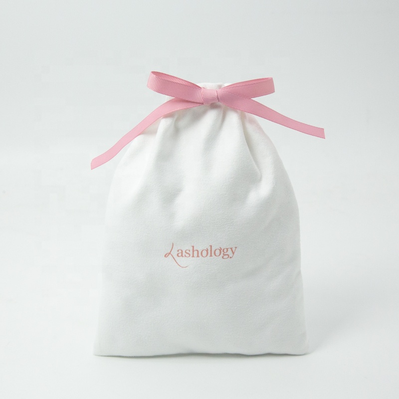 Shenzhen Xiaobudai Packaging Products Co., Ltd. Custom Logo Printing White Velvet Perfume Packaging Pouch Soft Drawstring Gift Packing Velvet Bags