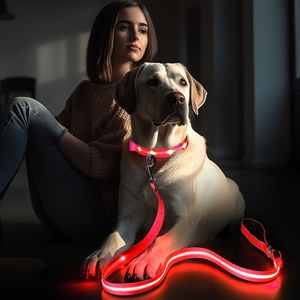 Pet Dog Night Walking Glow In The Dark Rope Leash Recharge Light Up Puppy Correa de perro Bright Flat LED Flashing Pet Leash