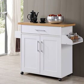 Custom Wooden Furniture Manufacturer Kitch Island Wooden Kitchen Cabinet Kitchen Cart with Drawer & Ample Storage Cabinet in white