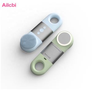 New Arrival Mini Waterproof Beauty Facial Device Vibration Handheld Electric Silicone Facial Cleansing Brush  Red and Blue Light