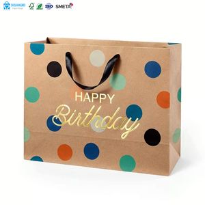 Large Size Luxury Paper Kraft Bags High Quality Clothes Packaging Custom Logo Kraft Paper Bag With Ribbon Handle