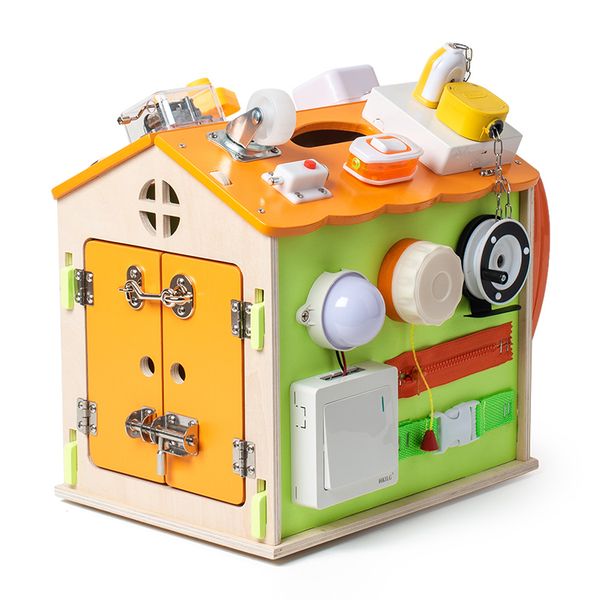 Montessori Toys Fine Motor Skills Wooden House Busy Board Activity Cube House Sensory Board Activity Board