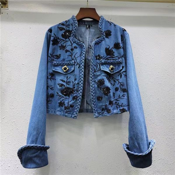 J9351 Custom fashion women Rivet jacket studded cropped denim jean jacket