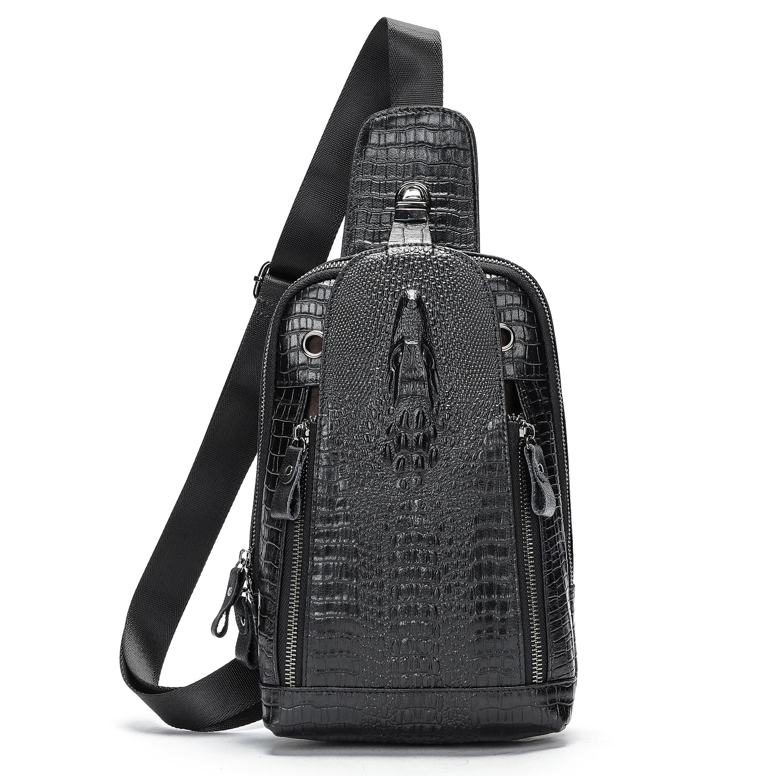 High Quality Luxury Crocodile Skin Cross Body Bag Custom Logo Genuine Leather Shoulder Strap Metal Zipper Vintage Customizable