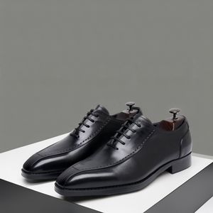 YIHE MD-165 Men's Casual Business Dress Shoes Handmade Vintage Oxford Leather Square Head Lace-Up Summer Anti-Slippery Design