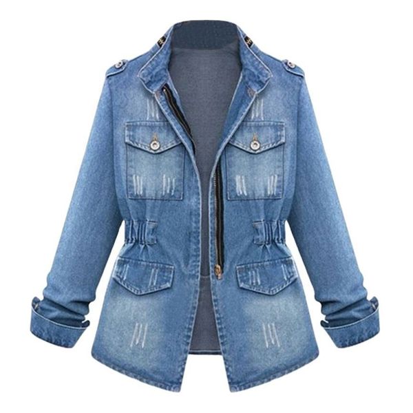 High Quality Slim Blue Long Sleeve Women Washed Denim Jean Jacket For Women