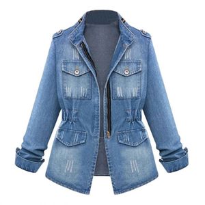 High Quality Slim Blue Long Sleeve Women Washed Denim Jean Jacket For Women
