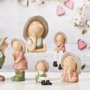 Fashion design spring garden poly resin figurine home decoration cute boy and girl decor summer Child ornaments for gift crafts