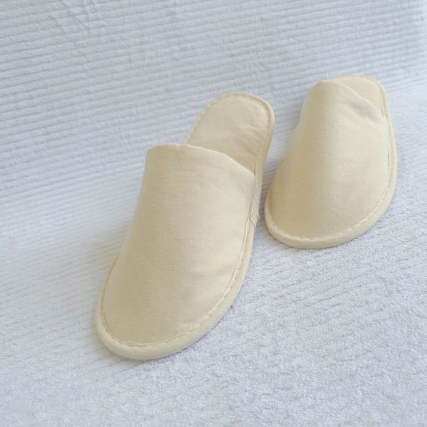Eco Friendly Canvas cotton inside cork sole closed toe hotel slippers