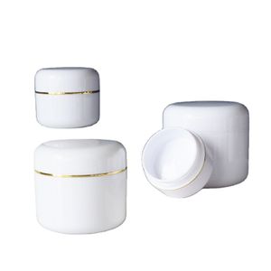 Cheaper Price 150g 200g 250g White Gold Sliver Line PP Cosmetic Wide Mouth Cream Packaging Plastic Jars With Lids Container
