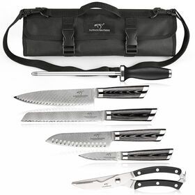 Luxury Durable Damascus Steel Portable Cutlery Knife Set Chef's Knife Roll Bag Easily Carried By Shoulder Strap
