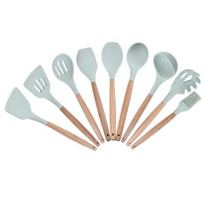 Wholesale Silicone Handle Kitchenware Set Cooking Spoon Spatula Brush Scraper Kitchenware Set 10 Pieces