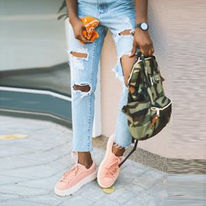 Factory direct sale womens clothing high elastic pants hole ripped ladies trousers high waist women jeans