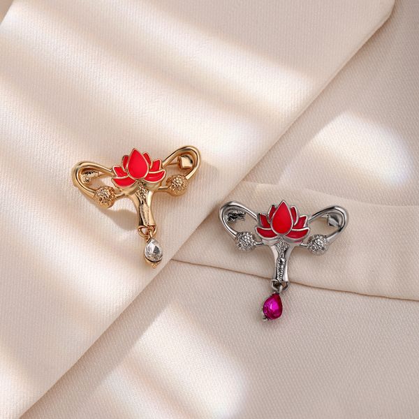 Custom womb brooches uterus lotus soft enamel pins women power lapel badges medicine jewelry gift for medical students friends