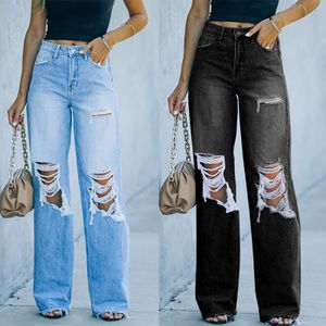 SKYKINGDOM New ladies denim trendy streetwear loose ripped hole wide leg pants women's baggy casual straight women jeans