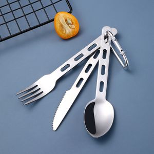 Students Detachable Outdoor Portable Spoon Fork Knife 3 Pcs Kit With Hook Loop Ring