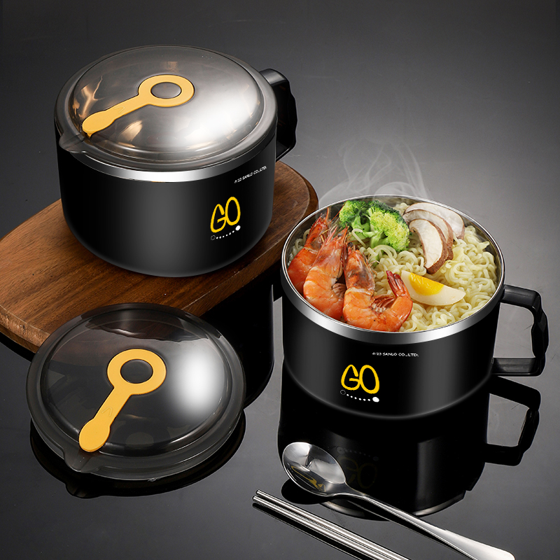Senle Technology (chaozhou) Co., Ltd. 304 Stainless Steel Instant Noodles Cup Shatter Resistant Ramen Cup with Leak-Proof Design Plastic Noodle Soup Tureen