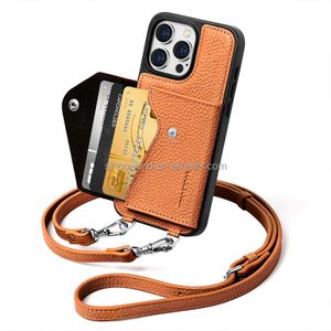 Support customization leather crossbody phone case lanyard phone case leather phone case with card holder