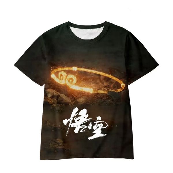 Wholesale Custom Summer Men's Casual T-Shirts Polyester Black Myth Wukong Long Stretch Cool Streetwear Washed Men T Shirt