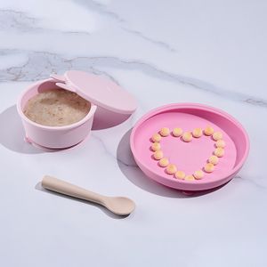 Eco friendly toddler dinner dish divider suction plates children feeding sets for baby silicone plate silicone baby feeding set