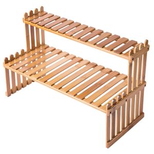 Multi Functional Home Custom Double-Layer Bamboo Desktop Plant Potted Display Stationery Storage Rack