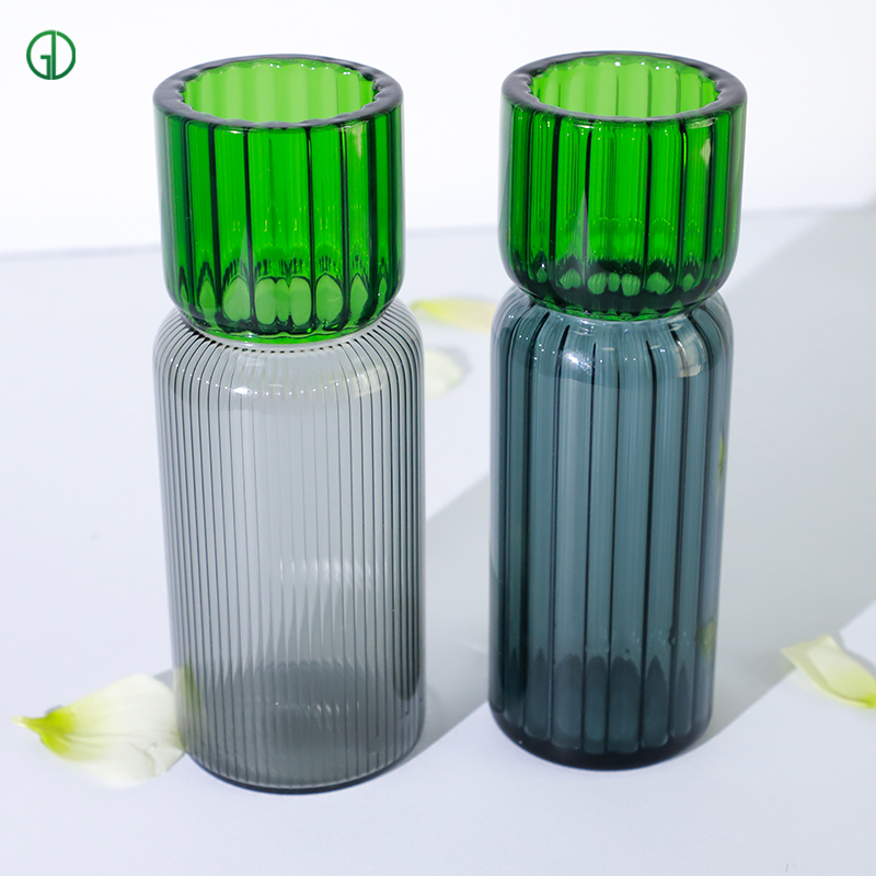 Hot-Sale Glass Vase Factory Wholesale Eco-Friendly Color Block Custom Creative Home Decoration Striped Hand Made Glass Vase
