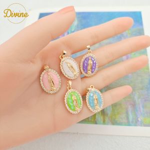 Wholesale Religious Zircon Gold filled Our Lady of Guadalupe Virgin Maria Color Shell Pendants Charms Jewelry Necklace For Women