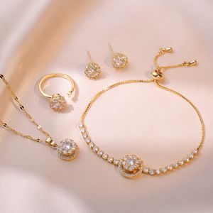 Trendy Stainless Steel Chic Rotatable Zircon Necklace Ring Earrings Bracelet Set Lip Chain Zircon Charm Jewelry For Women Girls