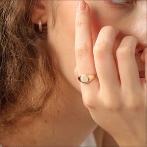 Baroli Open Signet Croissant Ring Filled 18k gold plated Thick Ring For Women Textured Gold Statement chunky ring