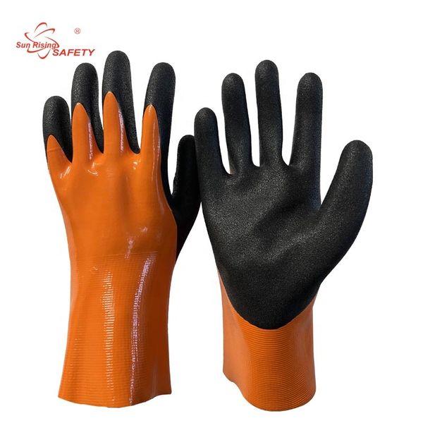SRsafety Orange Chemical Resistant Gloves Heatproof Nitrile Double Coated OEM Gloves Waterproof Hand Protection Gloves
