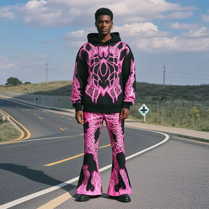 Wholesale Cropped Cotton Nylon Men Women Two Pieces Sweatsuit 3D Puff Print Jogging Tracksuit Hoodies And joggers Set