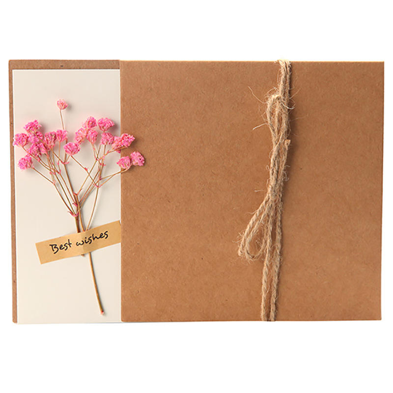 Customized Vintage DIY Kraft Paper Dried Flower Souvenir Birthday Valentine Blessing Greeting Card