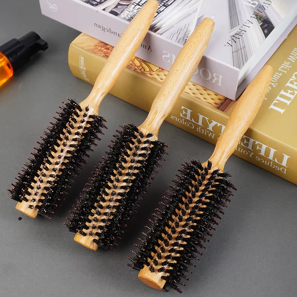 High-Temperature Pig Bristle Nylon Fluffy Straight Hair Brush Anti-Knotting Curly Hair Comb Home Use Factory Custom Wood