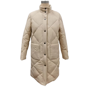 2024 Women's Long Quilted Waterproof Jacket with Stand Collar with Snaps and Patch Pocket Design for Winter Ladies coat