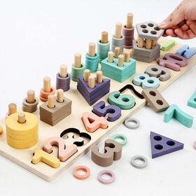 Children Wooden Toys Montessori Materials Teaching Count Numbers Matching Digital Shape Match Early Education Kids Math Toys