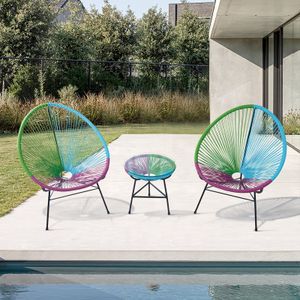 Modern 3 Piece Wicker Patio Cafe Set Furniture 2 seater Rattan Metal Outdoor Garden Porch Table and Chairs