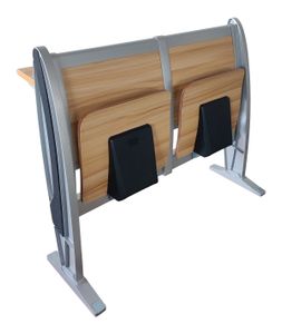 School furniture with wood writing  folding table  student 2 seat desk and tandem  chair metal frame high quality  writing pad